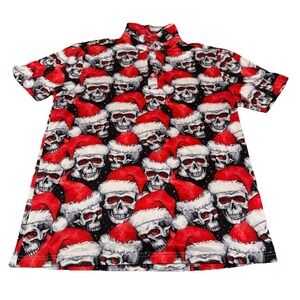 Festive Holiday Polo Shirt With Skulls Wearing Santa Hats